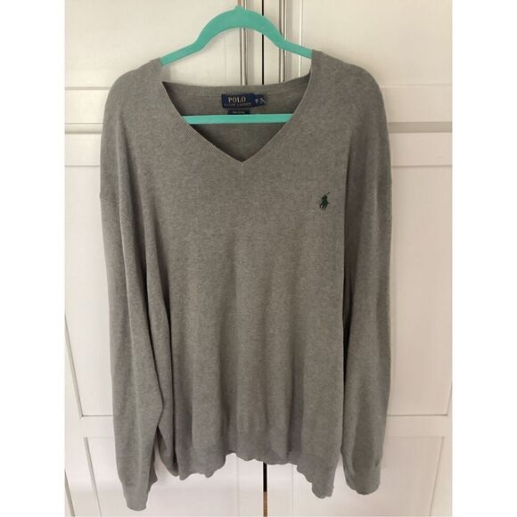 Polo Ralph Lauren V-Neck Sweater Pullover Sz 4XB Pima Cotton Gray - Picture 1 of 8